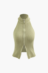 Ensemble haut licou en tricot zippé et shurg à manches longues